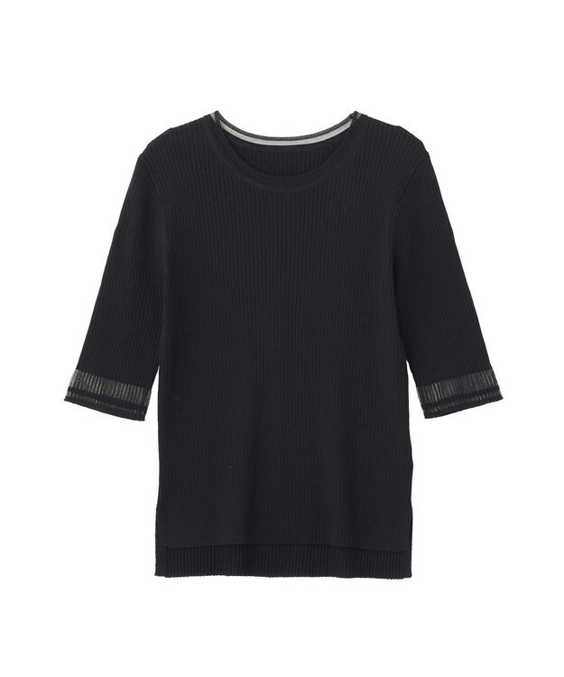 YECCA VECCA シアーMIX5分袖ニット Black