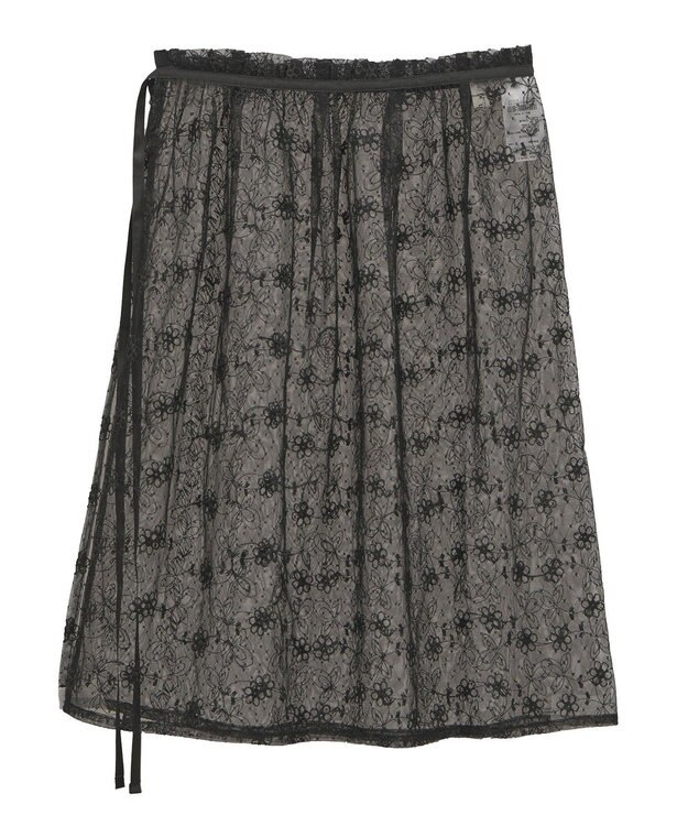 earth music&ecology フラワー刺繍レイヤードスカート Black