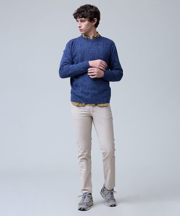 J.PRESS MEN ウール×カシミヤの上質素材【Cash Lamb's Wool】ケーブルクルーネック ニット_25年モデル ネイビー系