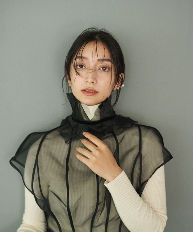 #Newans オーガンジーパネルブラウス ブラック