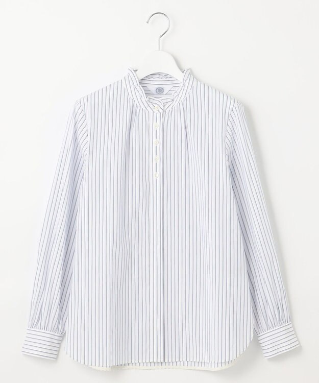 J.PRESS LADIES L 【洗える】 BEZ VEGA フリル ストライプ ブラウス ネイビー系1