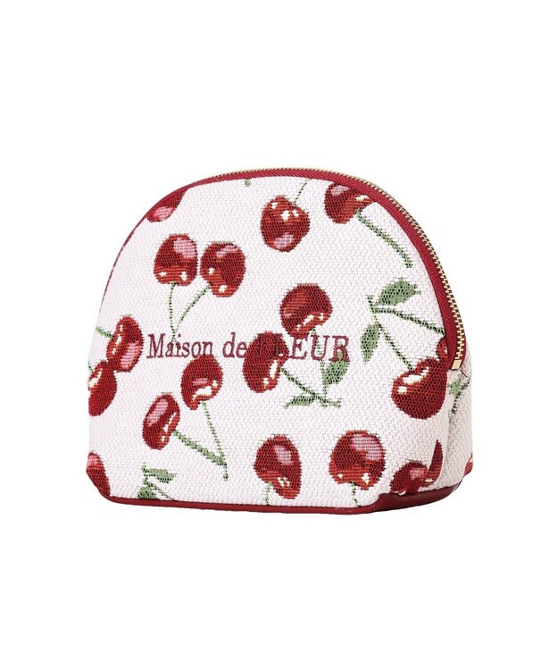 Maison de FLEUR チェリー柄ゴブランラウンドポーチ Red