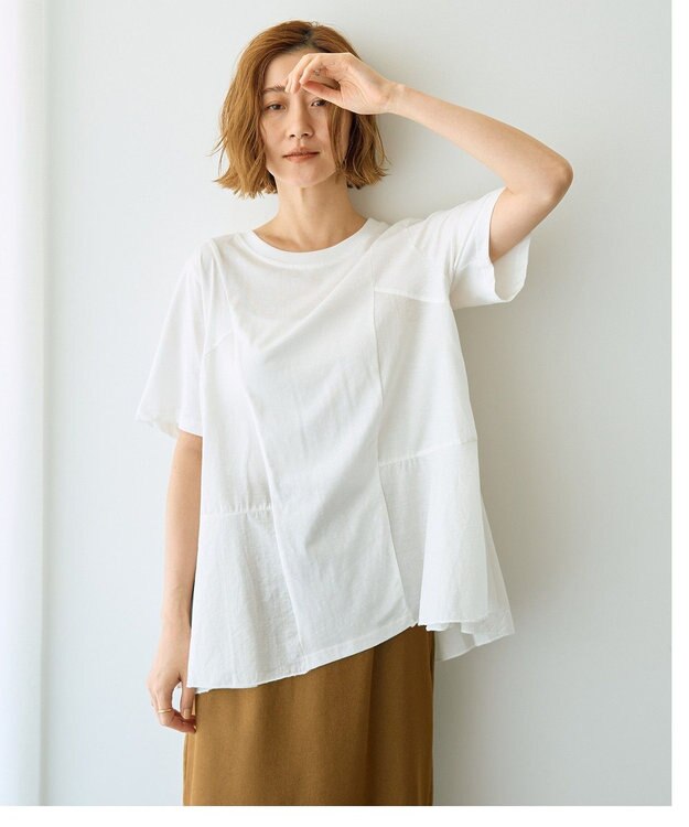 YECCA VECCA 【DOLL UP OOPS】異素材切替フレアートップス Off White