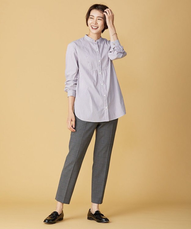 J.PRESS LADIES S 【洗える】アルガンシルクチェック テーパード パンツ ライトグレー系3