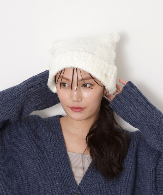 MOONBAT PAUL&JOE ACCESSOIRES(ポール&ジョー)ネコミミ シャギー ニット帽 ホワイト