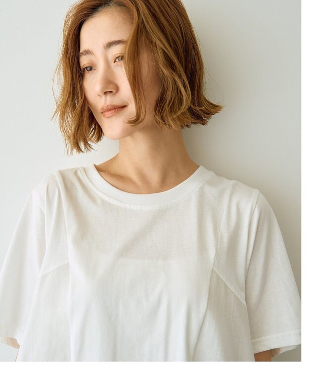 YECCA VECCA 【DOLL UP OOPS】異素材切替フレアートップス Off White