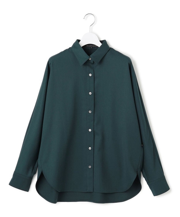 23区 【滝沢眞規子さん着用/洗える】メリノウールサテン 2WAYドルマンスリーブシャツ グリーン系