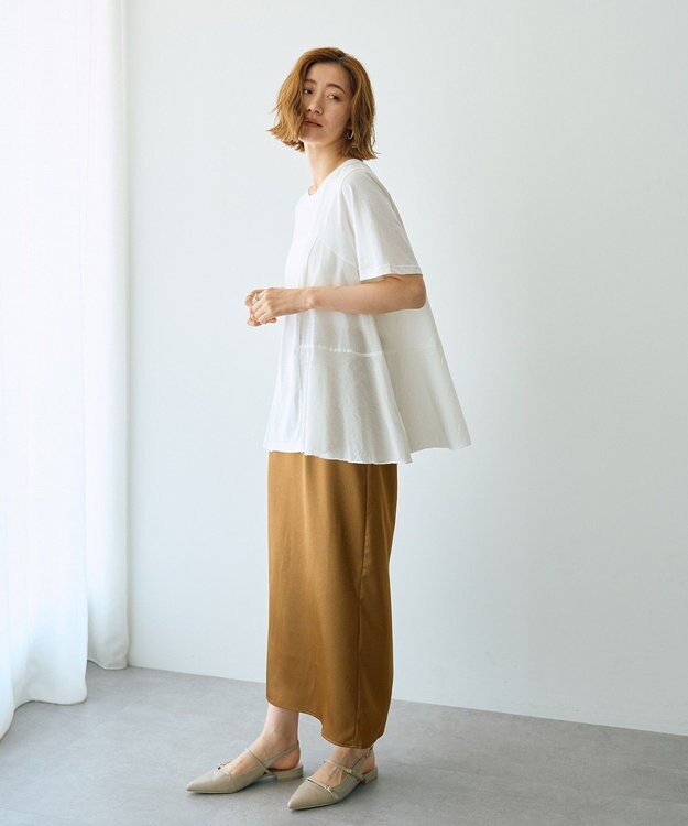 YECCA VECCA 【DOLL UP OOPS】異素材切替フレアートップス Off White