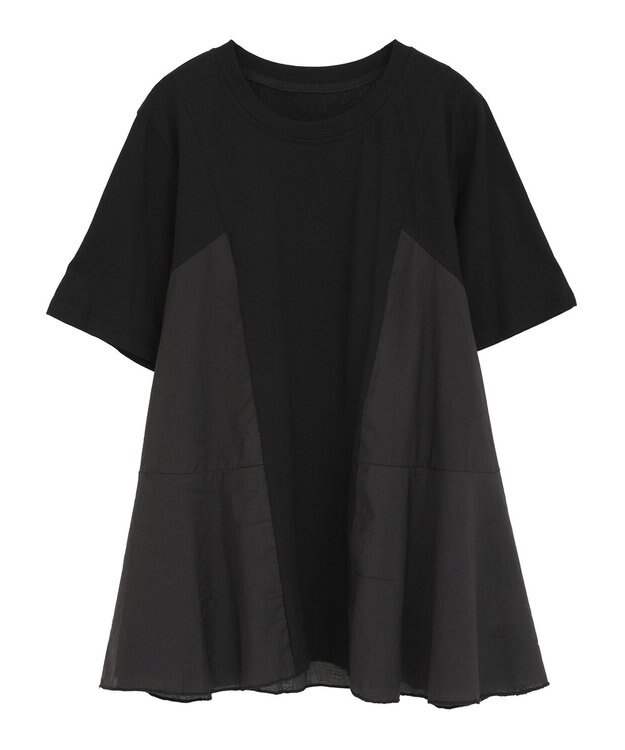 YECCA VECCA 【DOLL UP OOPS】異素材切替フレアートップス Black