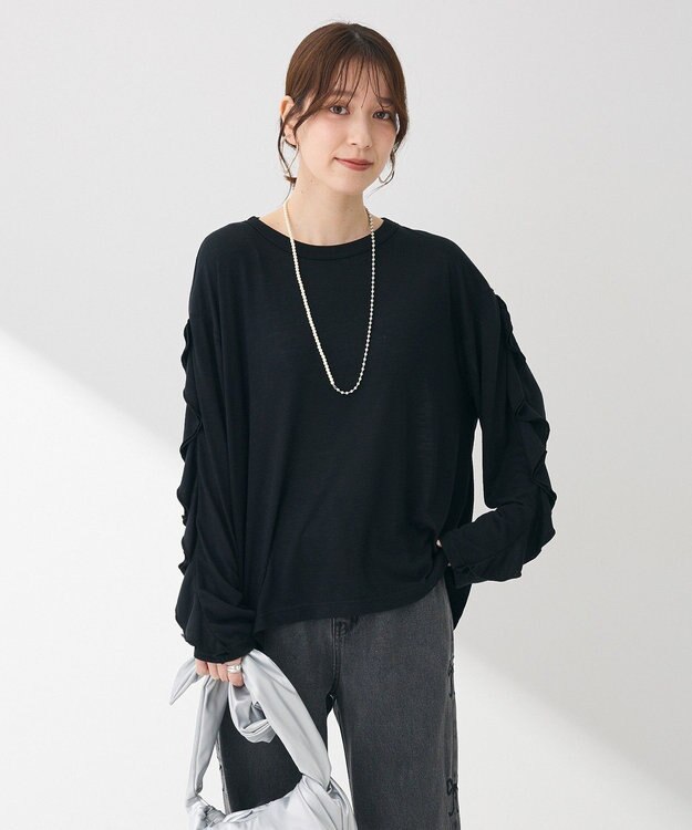 Green Parks ・ＳＵＧＡＲ　ＳＰＯＯＮ　ラッフルスリーブロンＴＥＥ Black