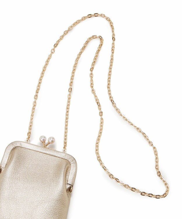 TOPKAPI 【TOPKAPI】シュリンクレザー パール チェーン ショルダー バッグ / スマホショルダー ゴールド