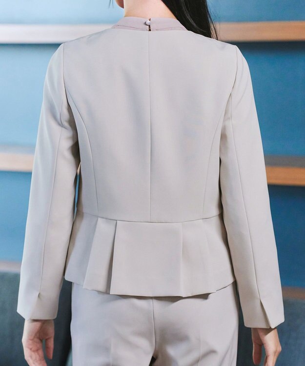 Tiaclasse L 【ダブルクロス・洗える】ノーカラージャケット グレージュ