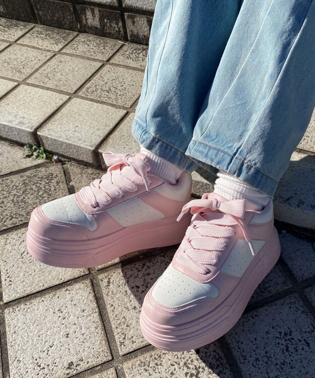 WEGO ボリュームレースアップ厚底スニーカー ライトピンク
