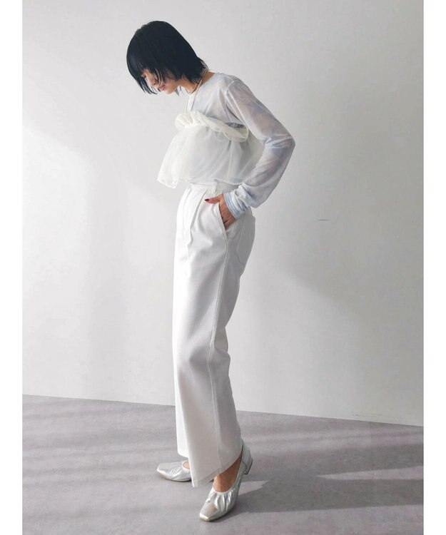 Green Parks ストレートタックデニムパンツ White