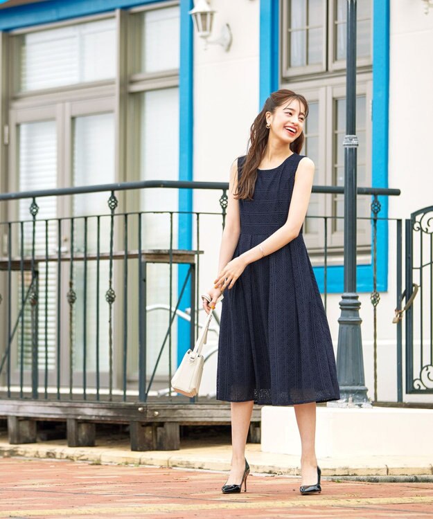 Tiaclasse 【新色追加・洗える】大人上品な総レースワンピース ネイビー