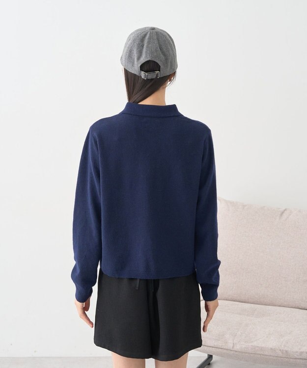 earth music&ecology 【予約】襟付きアーガイルニットカーディガン ネイビー