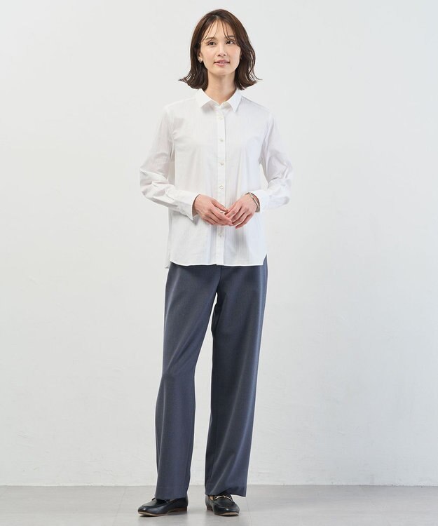 J.PRESS LADIES S 2way thermo サキソニー ストレート パンツ ネイビーシャンブレー系