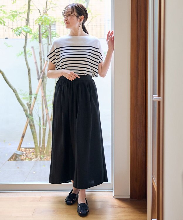 ANY L 【洗濯機可/ウエストゴム/UVケア】スパンボイル撥水スカートパンツ ブラック