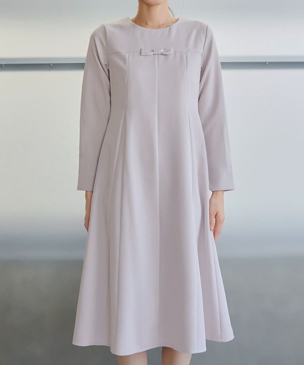 Tiaclasse L 【安田美沙子さん着用・洗える】フレアAラインリボンワンピース ラベンダーグレー