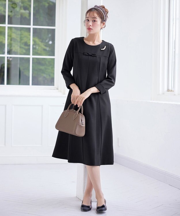 Tiaclasse L 【安田美沙子さん着用・洗える】フレアAラインリボンワンピース ブラック