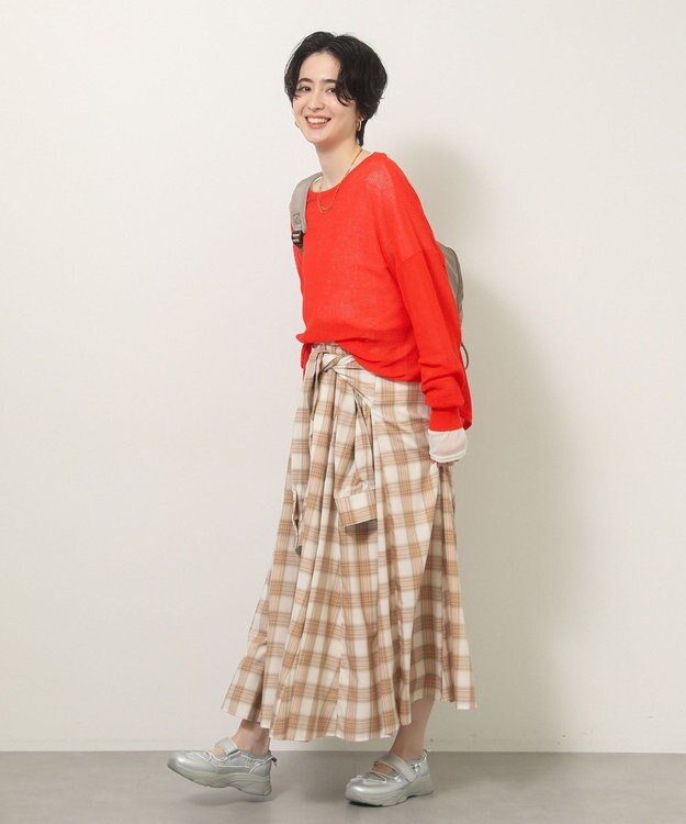 Green Parks イージーケアチェックボリュームスカート Beige