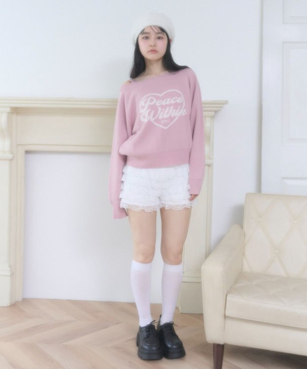 WEGO ハートワンショルニット ピンク