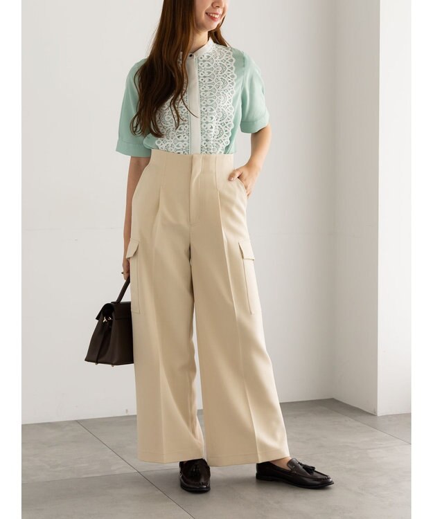 Te chichi 【WEB限定カラーあり】フロントレース5分袖ブラウス ミント