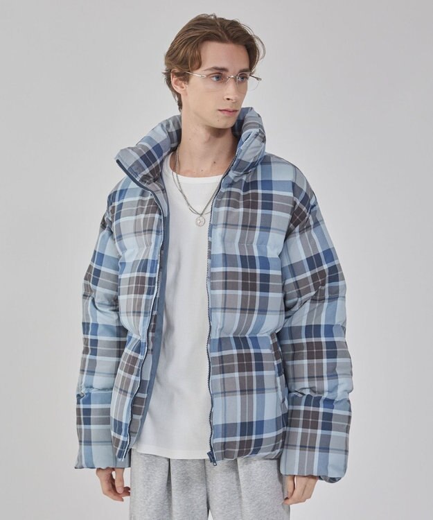 WEGO 【ユニセックス着用ITEM/MLサイズ展開】チェックパファーブルゾン ブルーチェック1