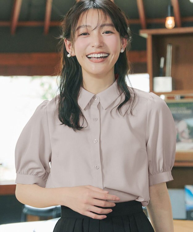 Tiaclasse 【新色追加】パフスリーブシャツブラウス グレージュ