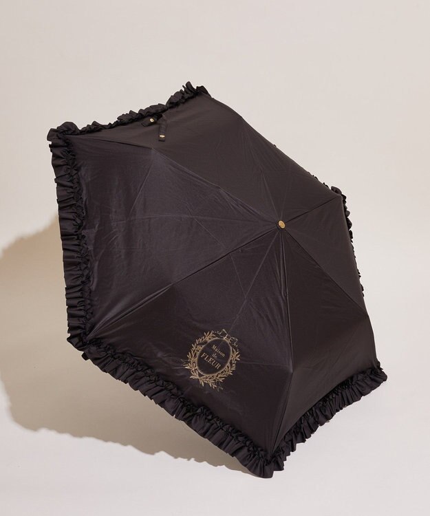 Maison de FLEUR 遮光&UV CUT フリル折りたたみ傘 Black