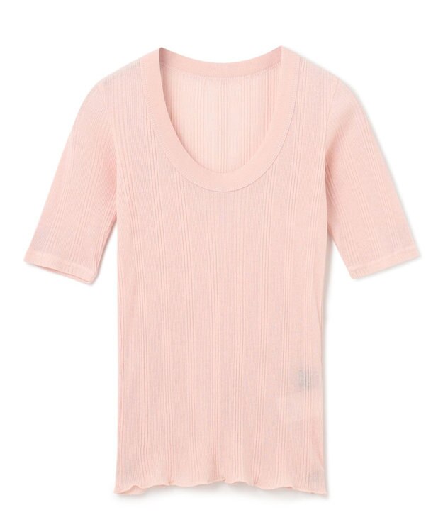 uncrave 【手洗い可】シアー ランダムリブ Uネック カットソー（uncrave STANDARD） ピンク