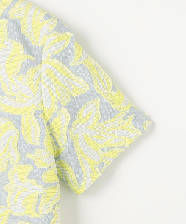 自由区 リーフモチーフカットジャガード ブラウス ペールブルー×イエロー