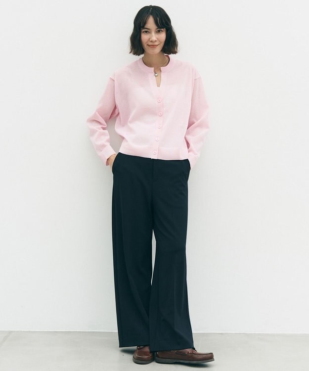 UNFILO L 【ウエストゴム/美シルエット/15サイズ展開】BEAUTY MOVE ワイドストレートパンツ ネイビー