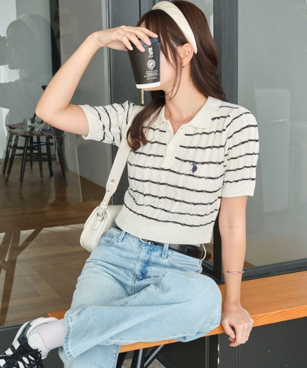 WEGO 別注USPOLO　ケーブルニットポロ ホワイトボーダー