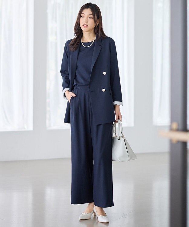 ANY L イージーケアライトストレッチダブルテーラードジャケット ネイビー