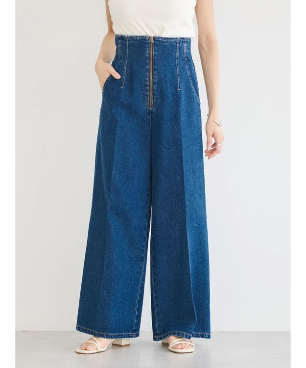 earth music&ecology フロントジップデニムパンツ Medium Indigo