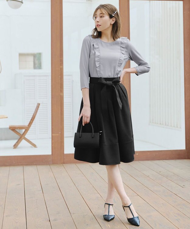 Tiaclasse 【洗える】フリルブラウス ライトグレー