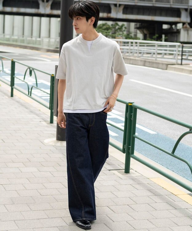WEGO 【ユニセックス着用ITEM/MLサイズ展開】フェイクレイヤードキーネックT（SS） ライトグレー