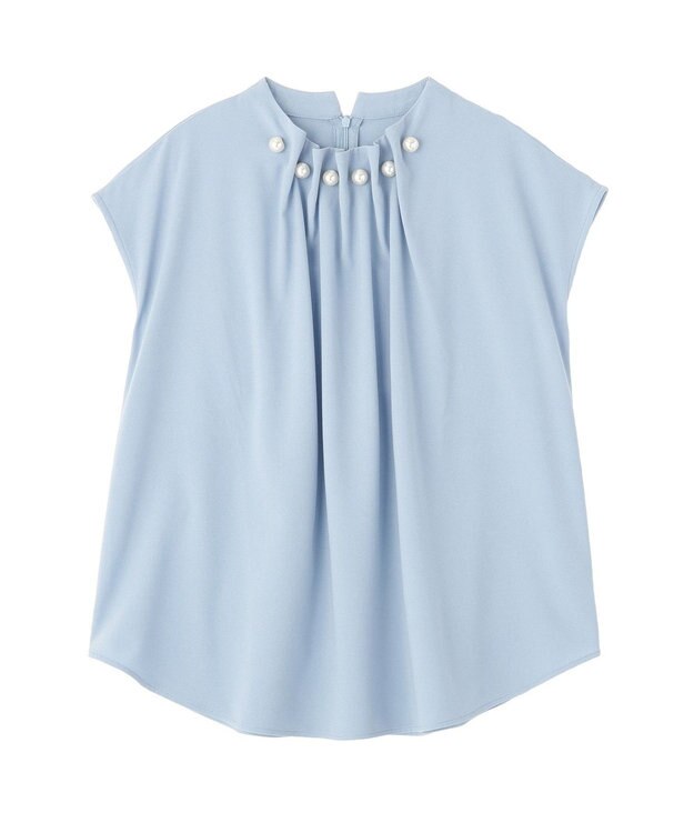 YECCA VECCA パールタックフレンチスリーブブラウス Light Blue