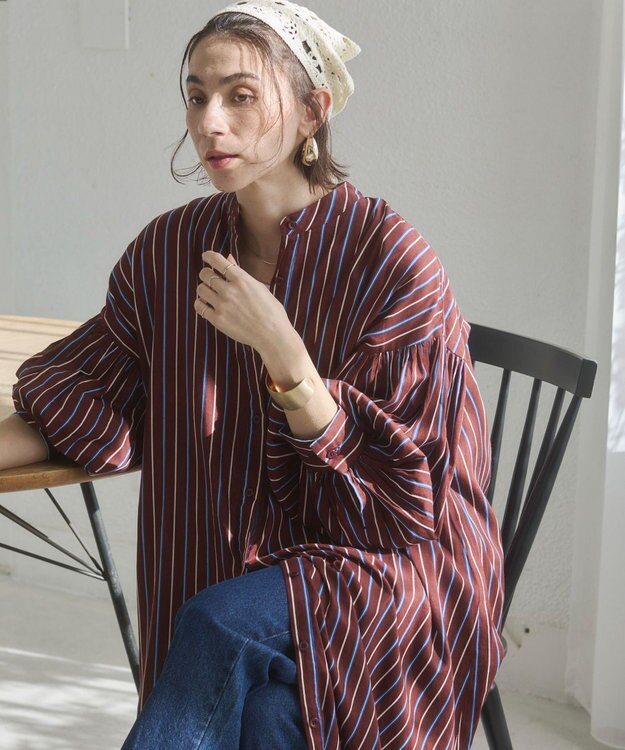 WEGO 【ANGIE VINTAGE】ボリュームスリーブ バンドカラー シャツワンピース 柄6