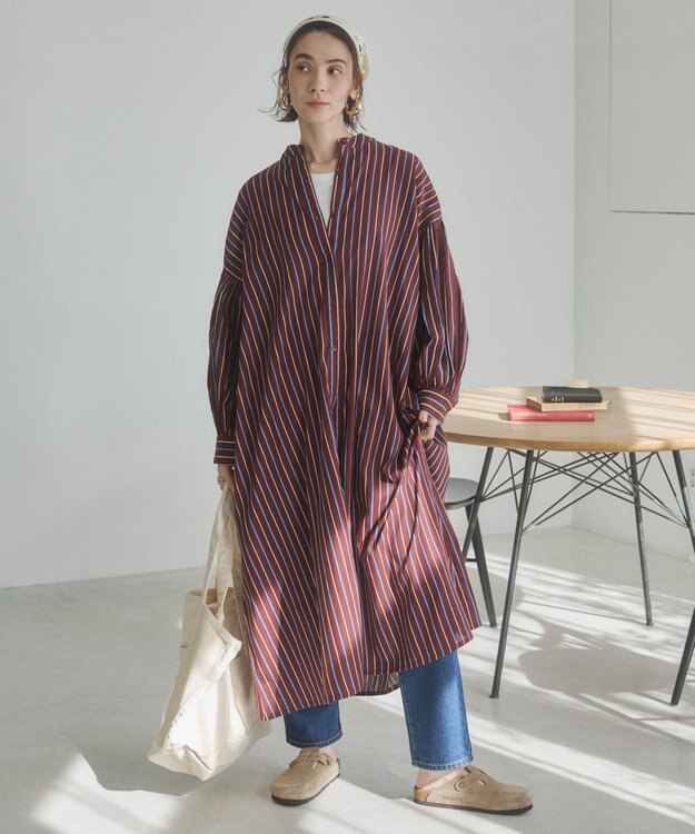 WEGO 【ANGIE VINTAGE】ボリュームスリーブ バンドカラー シャツワンピース 柄6