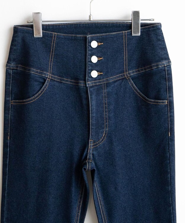 WEGO ハイウエストストレッチデニムフレアパンツ デニム濃色