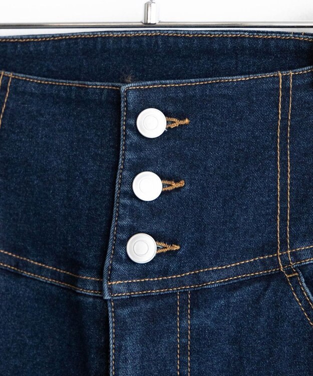 WEGO ハイウエストストレッチデニムフレアパンツ デニム濃色