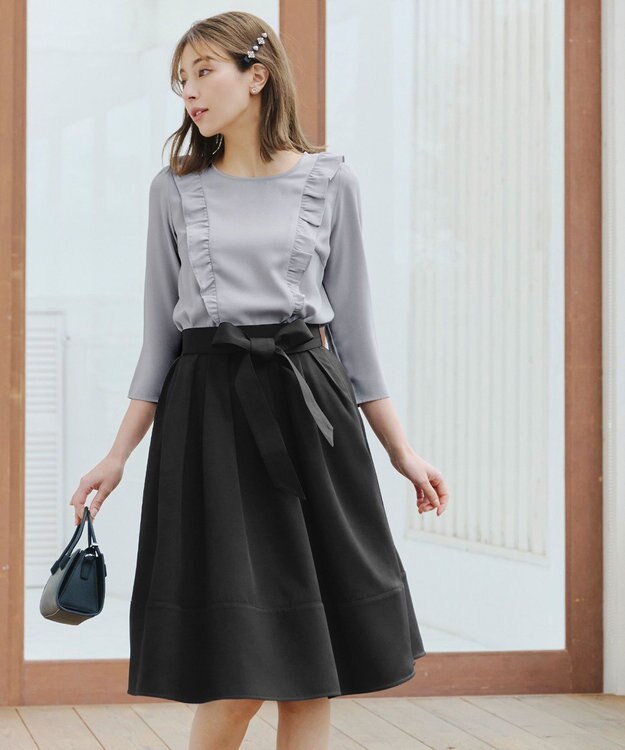 Tiaclasse 【洗える】フリルブラウス ライトグレー