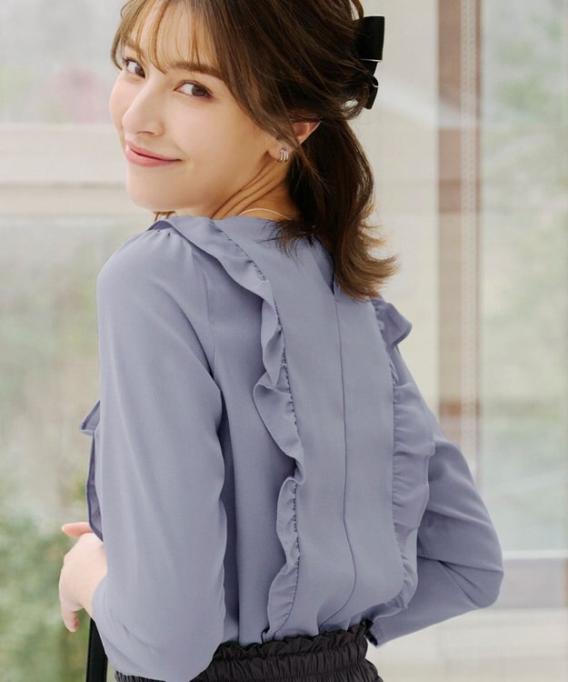 Tiaclasse 【洗える】フリルブラウス ブルー