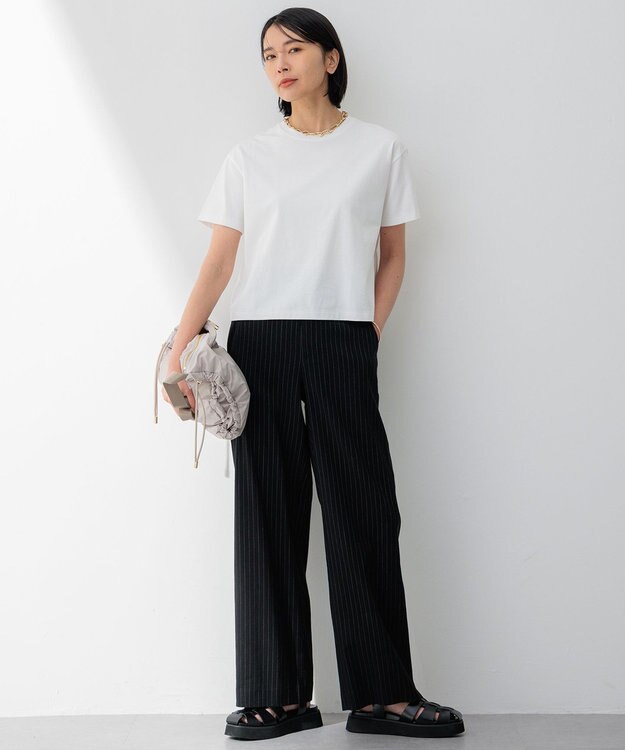 23区 【CLASSY.6月号掲載/洗える】リネンレーヨンストレッチ ワイドパンツ ブラックストライプ