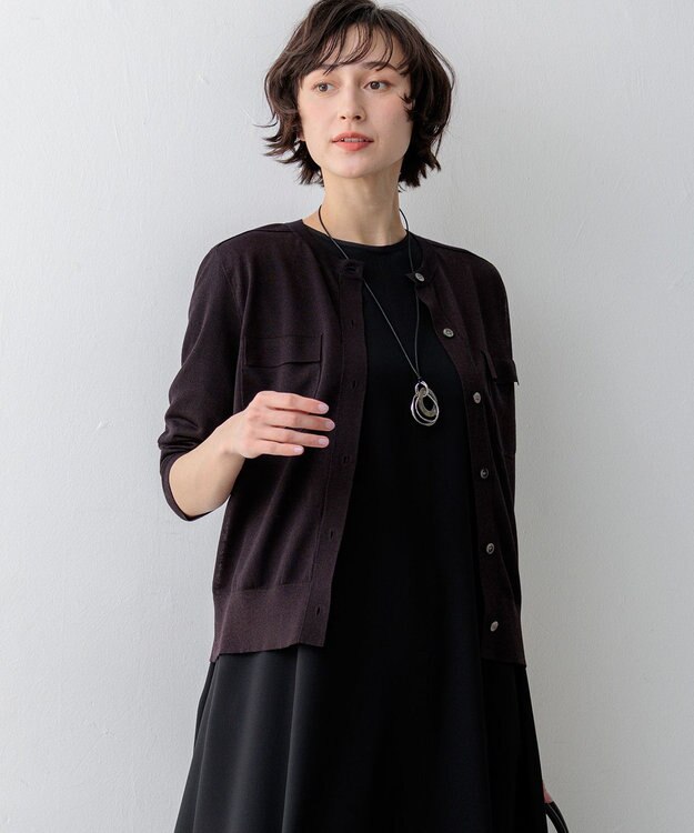 23区 【先行予約/WEB&一部店舗限定カラーあり】シャイニーシアー フラップポケット カーディガン ダークブラウン系