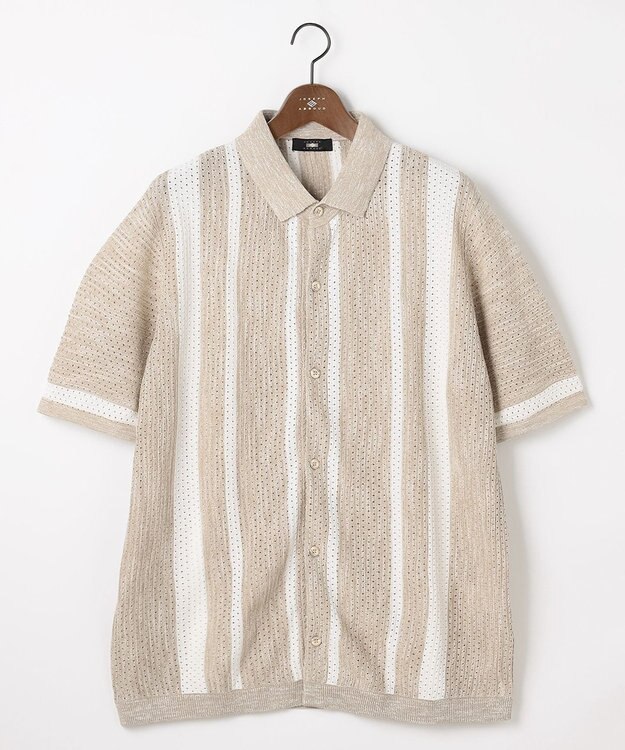 JOSEPH ABBOUD 【イタリア糸使用/清涼感/軽い/洗える】ペーパーヤーンムリネ ニット シャツ ベージュ系
