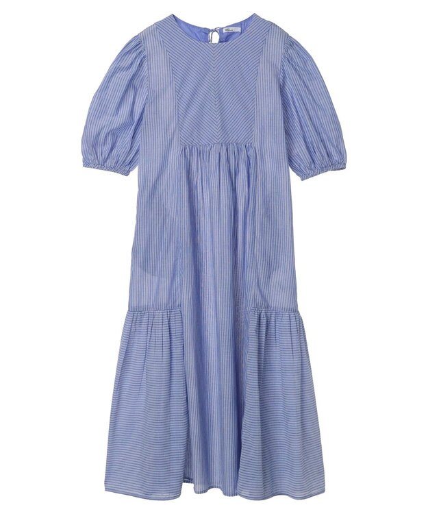 CRAFT STANDARD BOUTIQUE インド綿パフスリーブギャザーワンピース Stripe Blue
