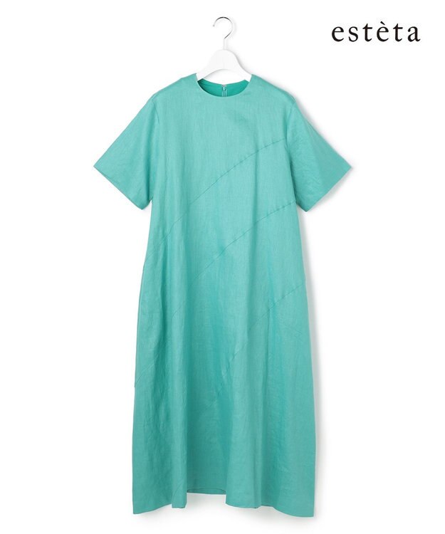 23区 【エステータ】チンツリネン Aライン フレアワンピース ターコイズブルー系